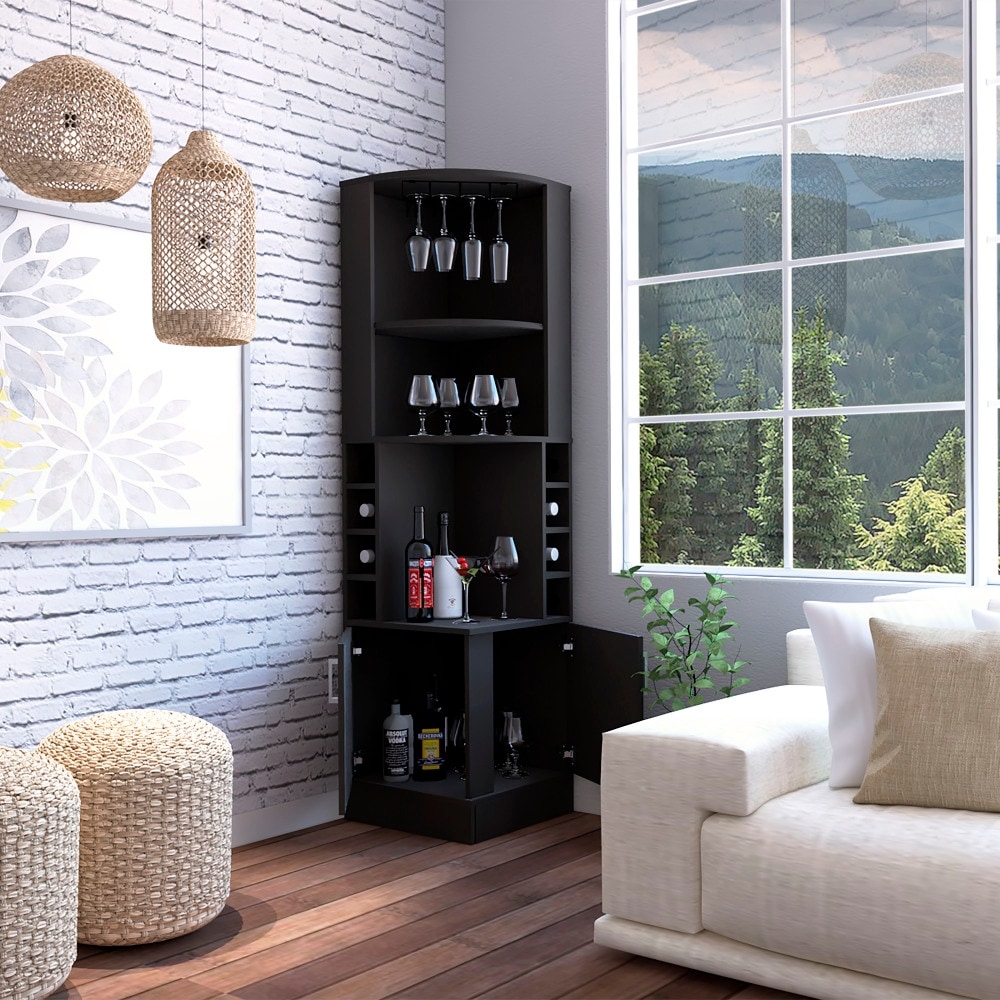 Jamesport 4-Bottle 2-Shelf Bar Cabinet Black Wengue