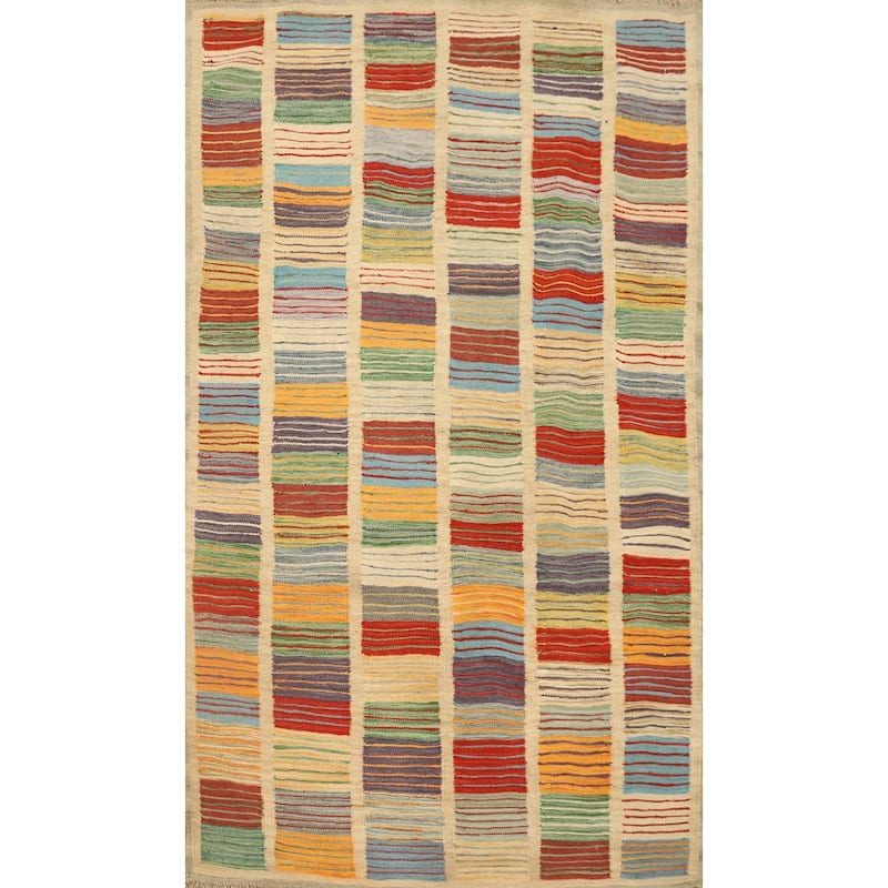 Hand Woven Oriental 100% Wool Carpet Southwestern Modern Multi-Colored Kilim Area Rug - 5' 1'' X 3' 3''