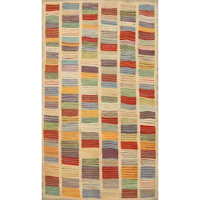 Hand Woven Oriental 100% Wool Carpet Southwestern Modern Multi-Colored Kilim Area Rug - 5' 1'' X 3' 3''