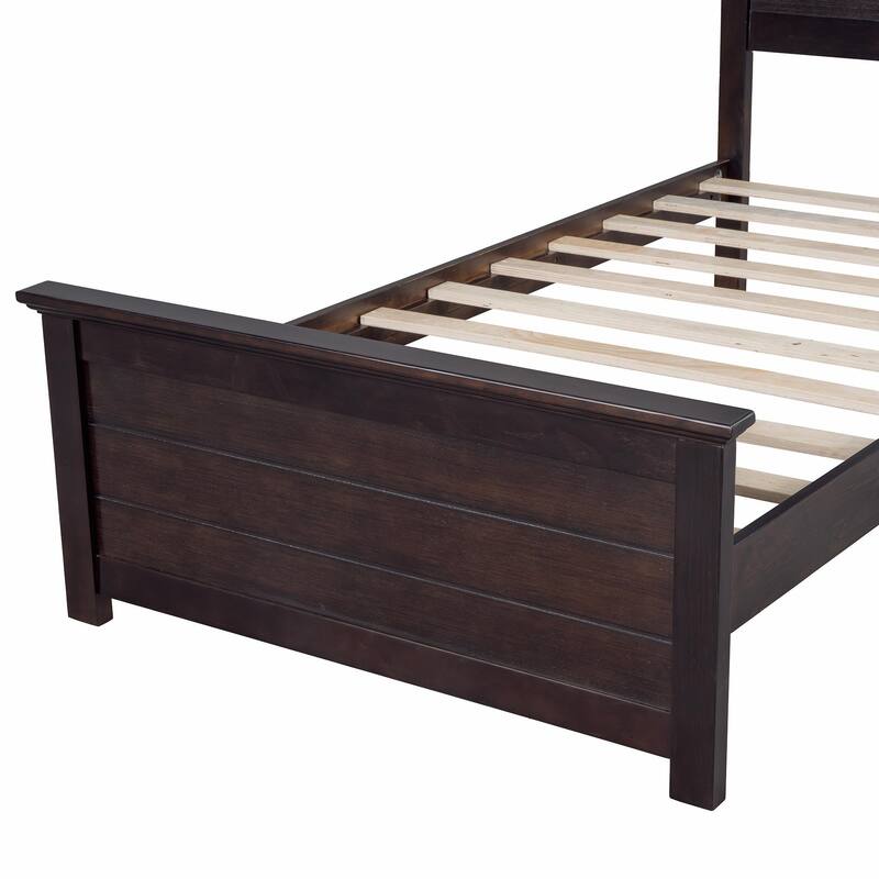 Farmhouse Wooden Platform Bed with Curled Design Headboard and Footboard