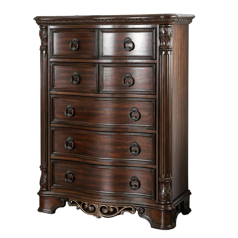Transitional Wood Chest With Antique Drawer Pulls, Brown