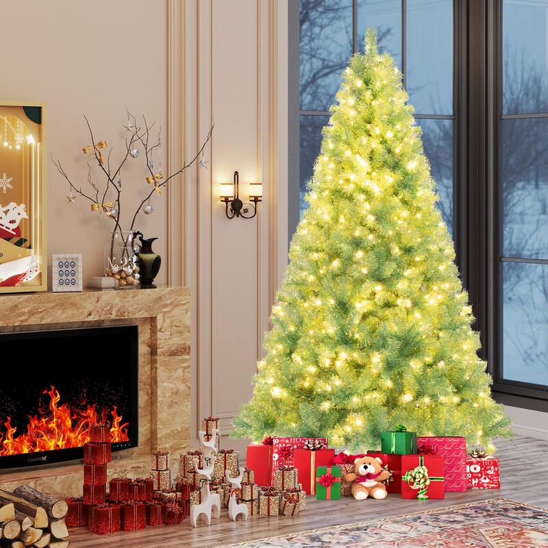 Gymax 7.5 FT Pre-Lit Tinsel Christmas Tree Artificial Xmas Tree w/