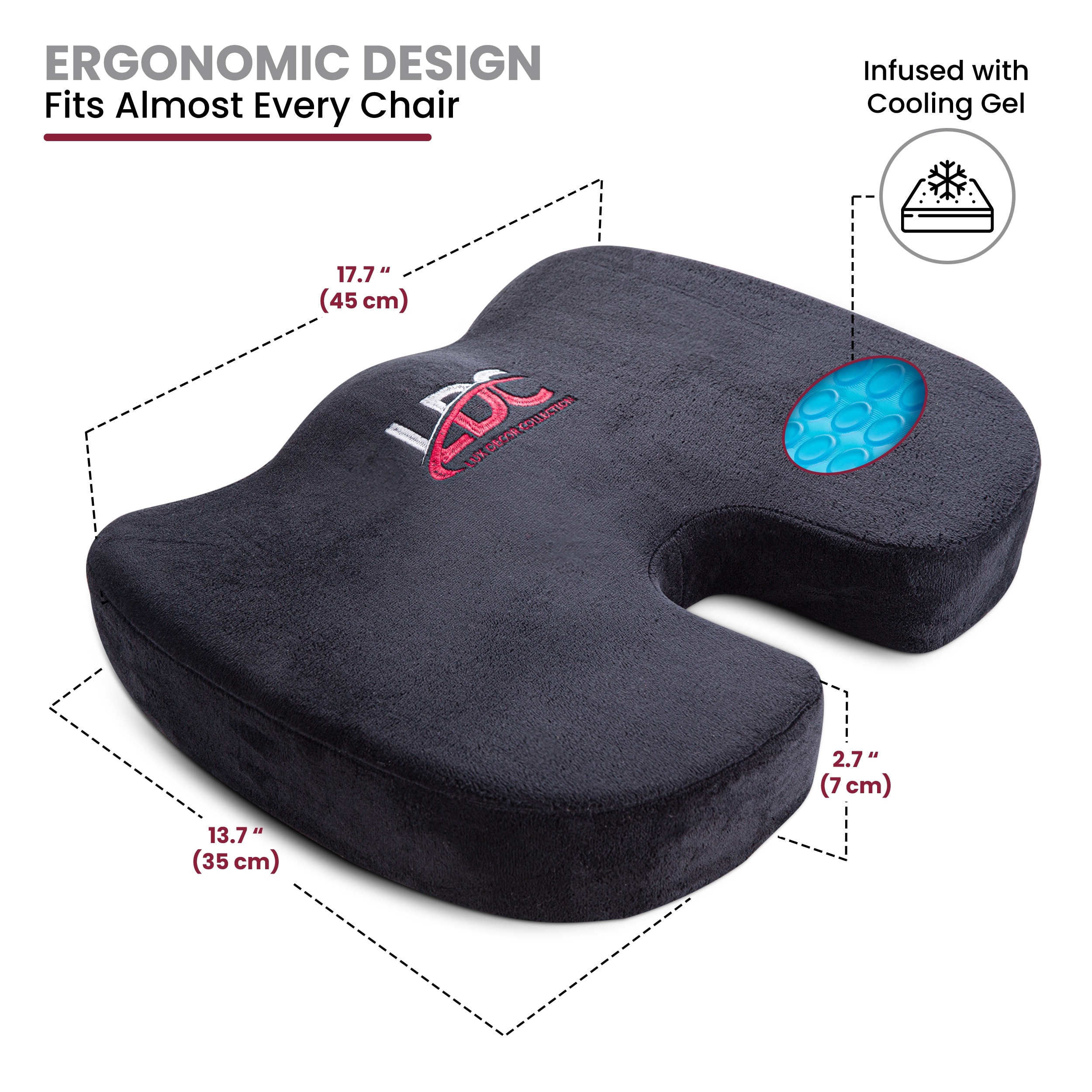 Memory Foam Gel Seat Cushion Comfortable Lumber Support Cushion Black