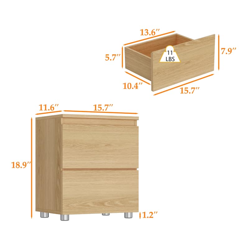 Nightstand Bedside Table Wood 2-Drawer End Table White/Brown