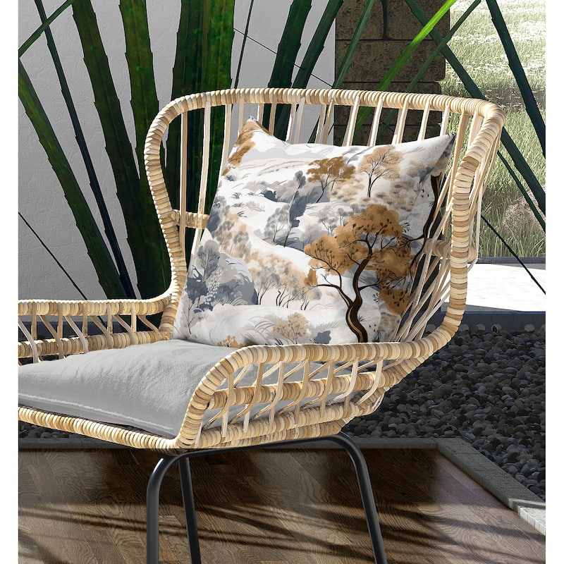 Leaf Magic Stories Indoor/Outdoor Reversible Throw Pillow Copper and Grey
