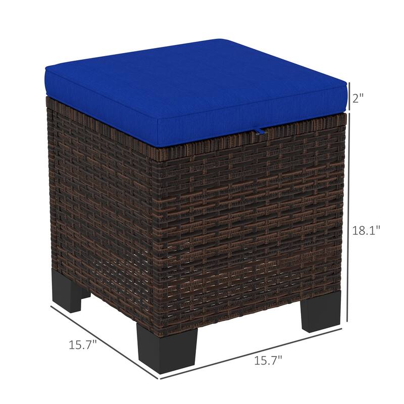 Set of 2 Outdoor Ottomans Wicker with Cushions Steel Frame for Patio Balcony Yard - 15.7" W x 15.7" D x 18.1" H