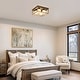 preview thumbnail 3 of 11, Modern Black Gold 4-Light Square Frosted Glass Flush Mount Ceiling Lights for Kitchen - 14" L x 14" W x 6.5" H
