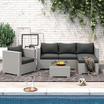 Corvus Oreanne 6-piece Outdoor Rattan Sectional Sofa Set