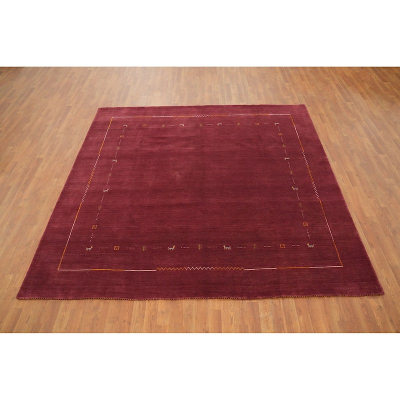 Hand Knotted Oriental 100% Wool Carpet Tribal Animal Pictorial Red Gabbeh Area Rug - 7' 10'' X 8' 3''