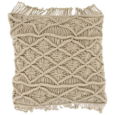 18" Natural Cotton Handmade Macrame Square Throw Pillow