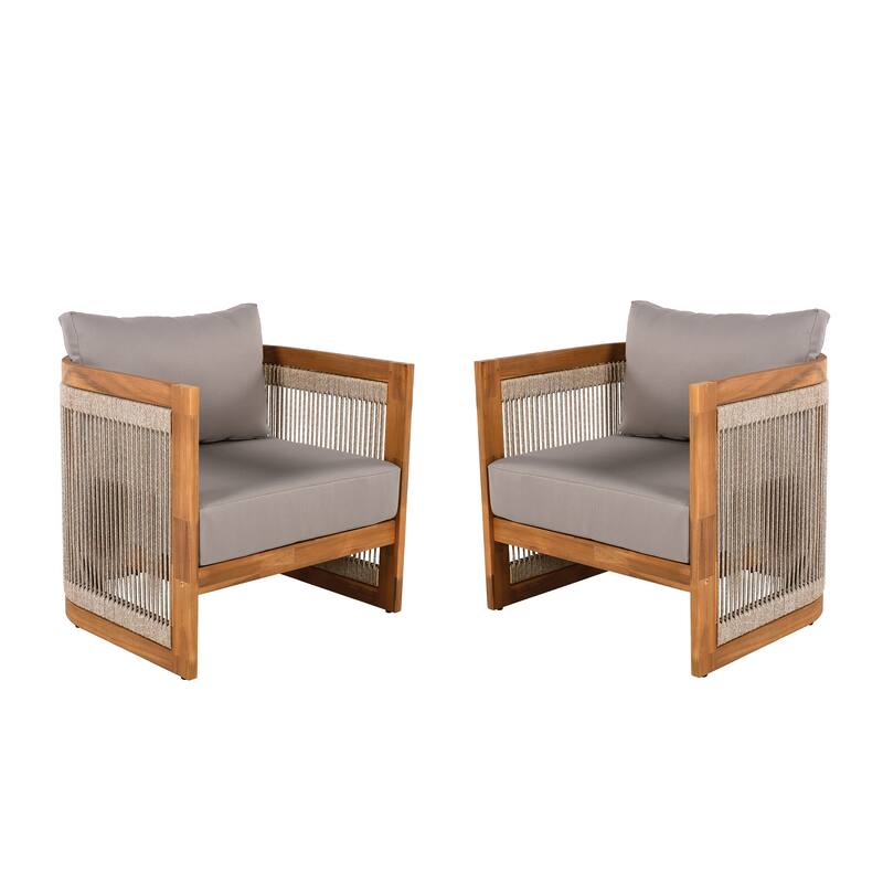 Acacia Wood Outdoor Club Chair – All-Weather Woven Rope Design, Water-Resistant Cushions, Durable Patio & Garden Seating