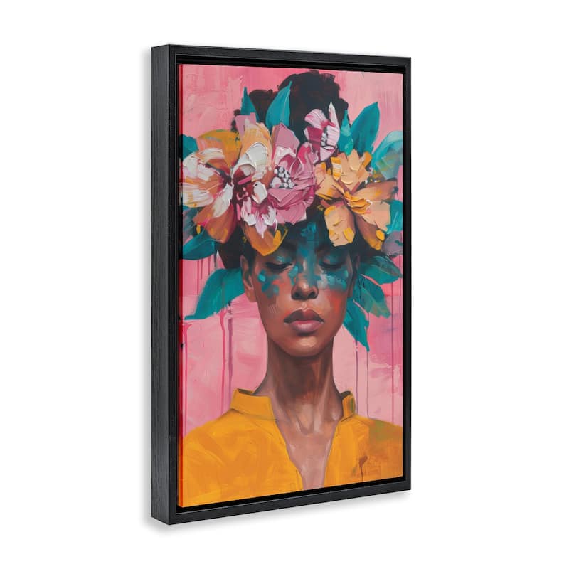 Stupell Woman With Floral Headdress Framed Floater Canvas Wall Art Design By LSR Design Studio