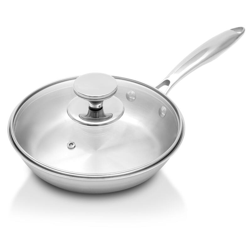 Tri-Ply Clad Stainless Steel Cookware Set with Tempered Glass Lid Perfect for Everyday Cooking - 8"H x 25"W x 16"D