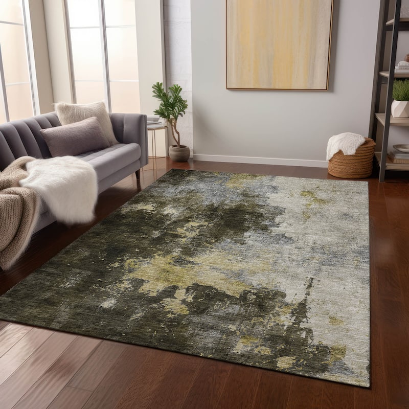 Machine Washable Indoor/ Outdoor Abstract Modern Chantille Rug