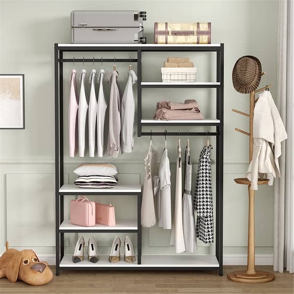 Shop Free Standing Closet Organizer Double Hanging Rod Clothes Garment Racks On Sale Overstock 30537676 White Black