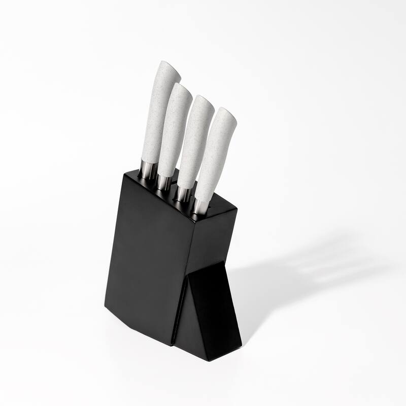 Dura Living 5-Piece Knife Block Set - High Carbon Stainless Steel Blades, Compact Wood Block