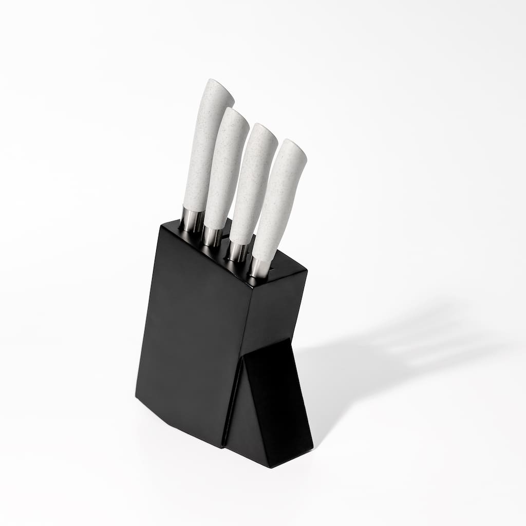 Dura Living 5-Piece Knife Block Set - High Carbon Stainless Steel Blades, Compact Wood Block