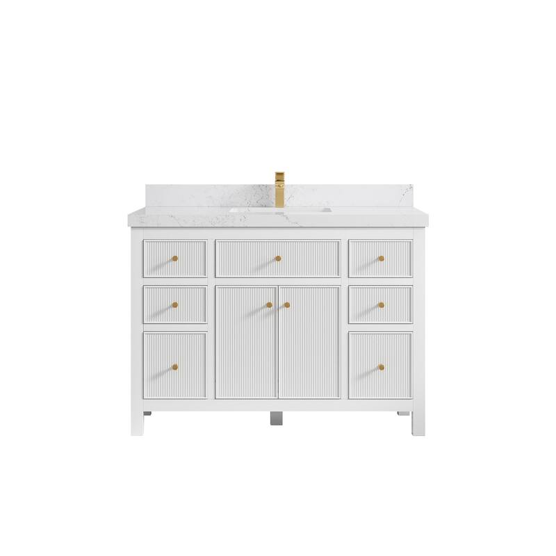 Willow Collections 48 in W x 22 in D Sonoma Free Standing Reeded Single Sink Bathroom Vanity with Countertop - 2" Empira White - White