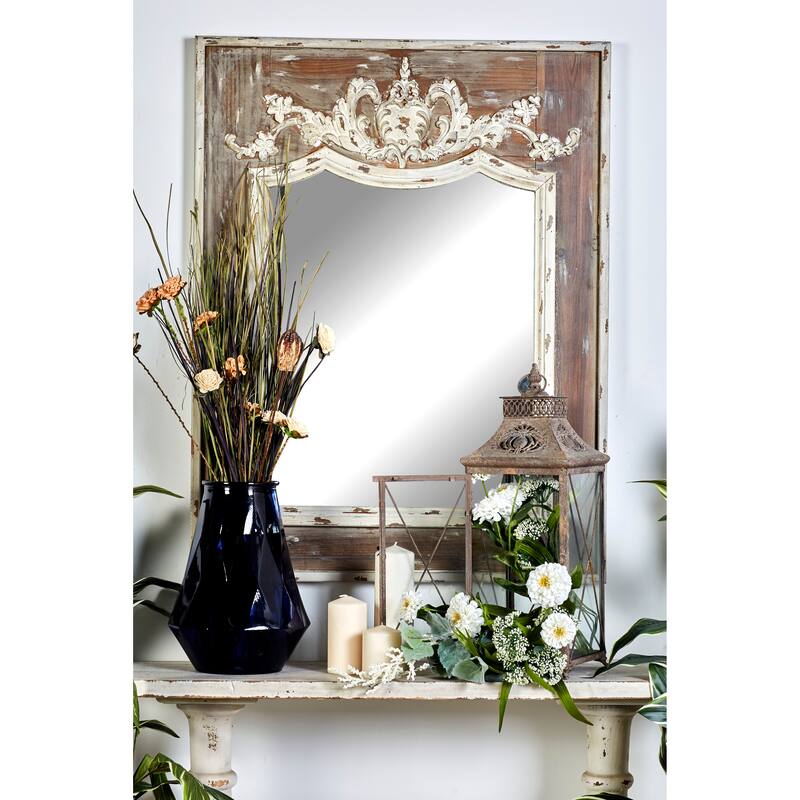 Brown Wood Carved Acanthus Floral Wall Mirror