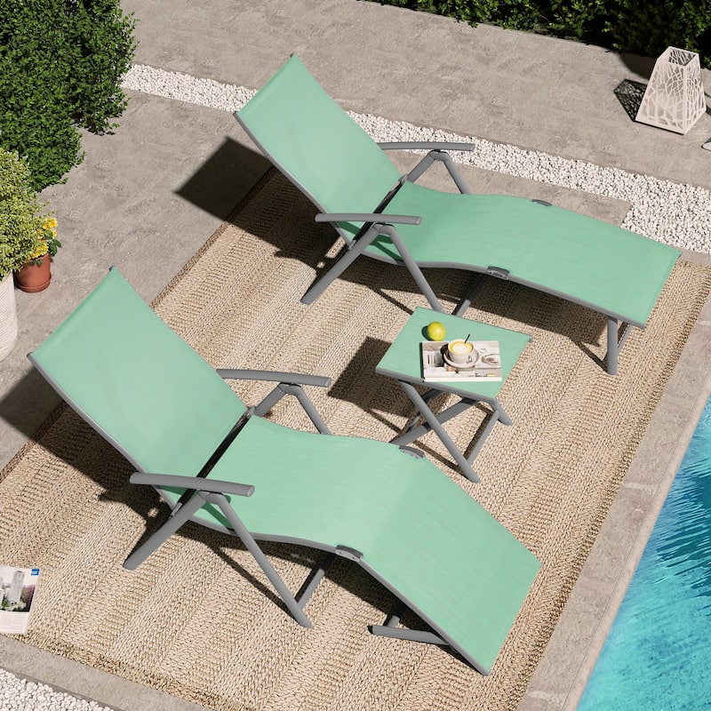 Pellebant Outdoor Adjustable Chaise Lounge Folding Chair and Table Set - N/A