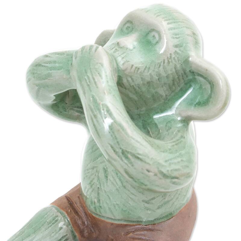 Novica Handmade Green Monkeys Celadon Ceramic Figurines (Set Of 3)