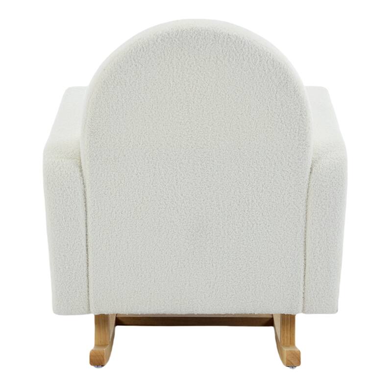 Wooden Base Nursery Rocking Chair, Cream White Accent Chair Lounge Chair with Curved Back & Pillow