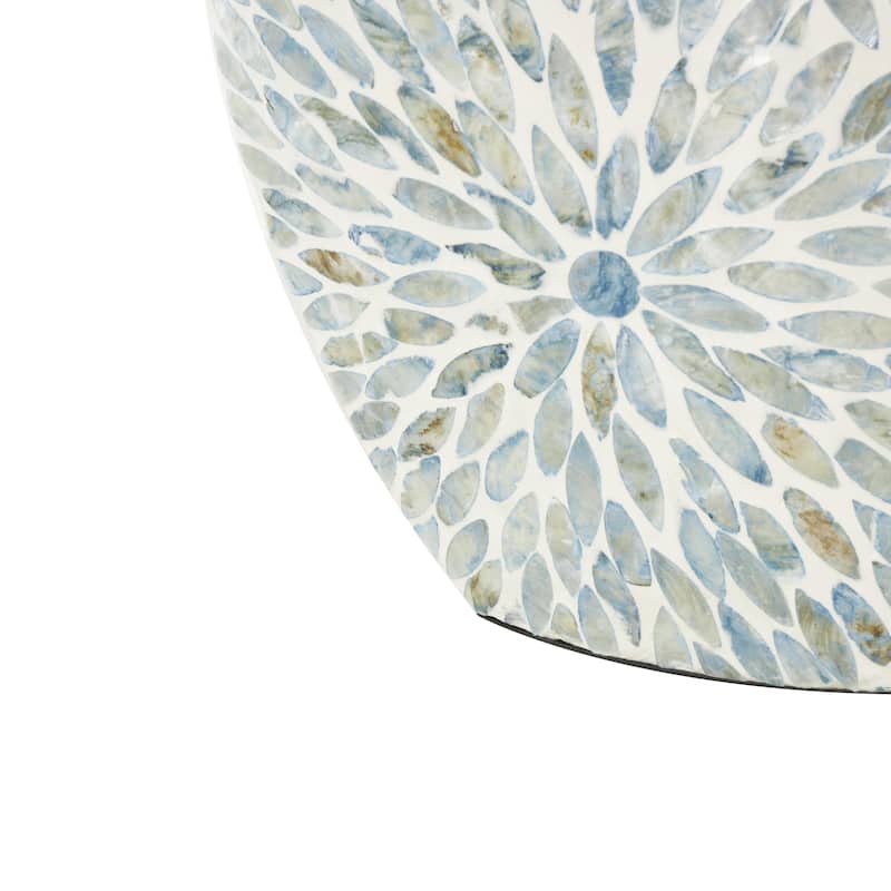 Mother of Pearl Shell Floral Handmade Large Mosaic Decorative Vase with Cream Underlay - Blue - Roche River Decor