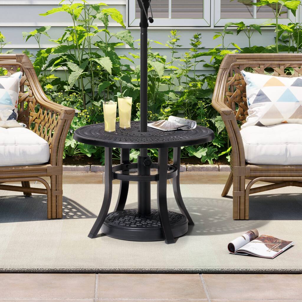 VredHom Cast Aluminum Side Table with Umbrella Hole - Dia.24.02" x 17.52" H