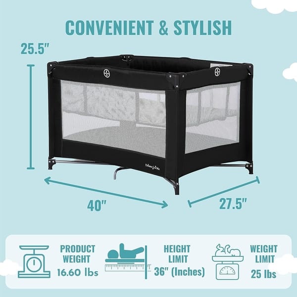 dimension image slide 0 of 4, Dream On Me Zazzy Portable Playard with Bassinet