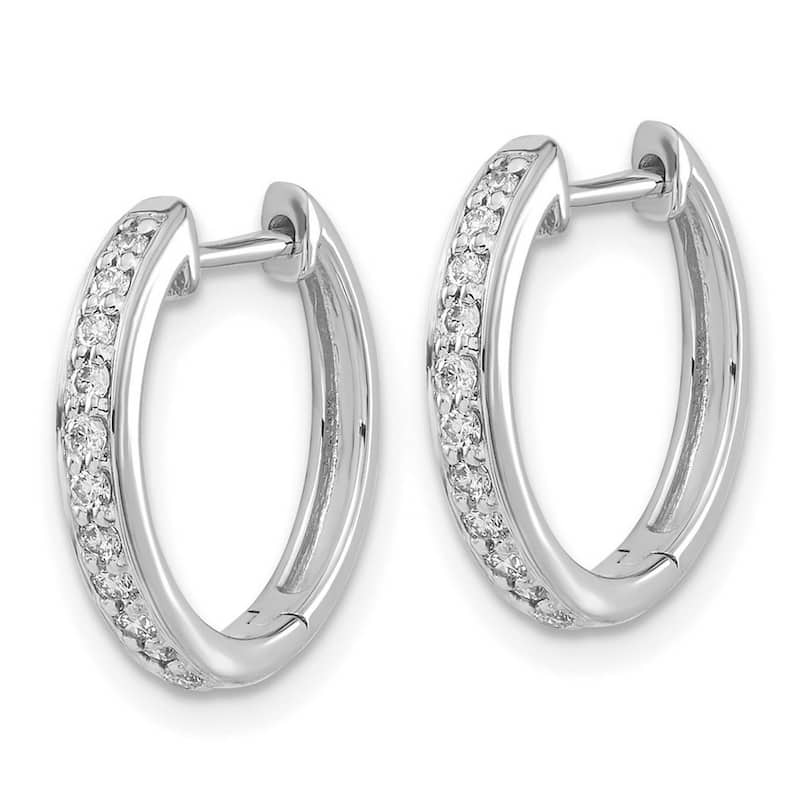 Curata 14k White Gold Diamond Hinged Hoop Earrings - 14x15mm Wide 2mm Thick