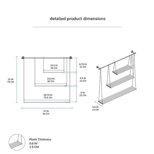 dimension image slide 2 of 5, MH London Luna Three Tier Suspended Wall Shelf