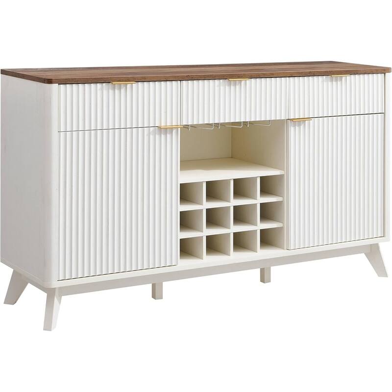 Modern Fluted Wine Bar Cabinet, Coffee Bar Cabinet w/Wine & Glass Rack