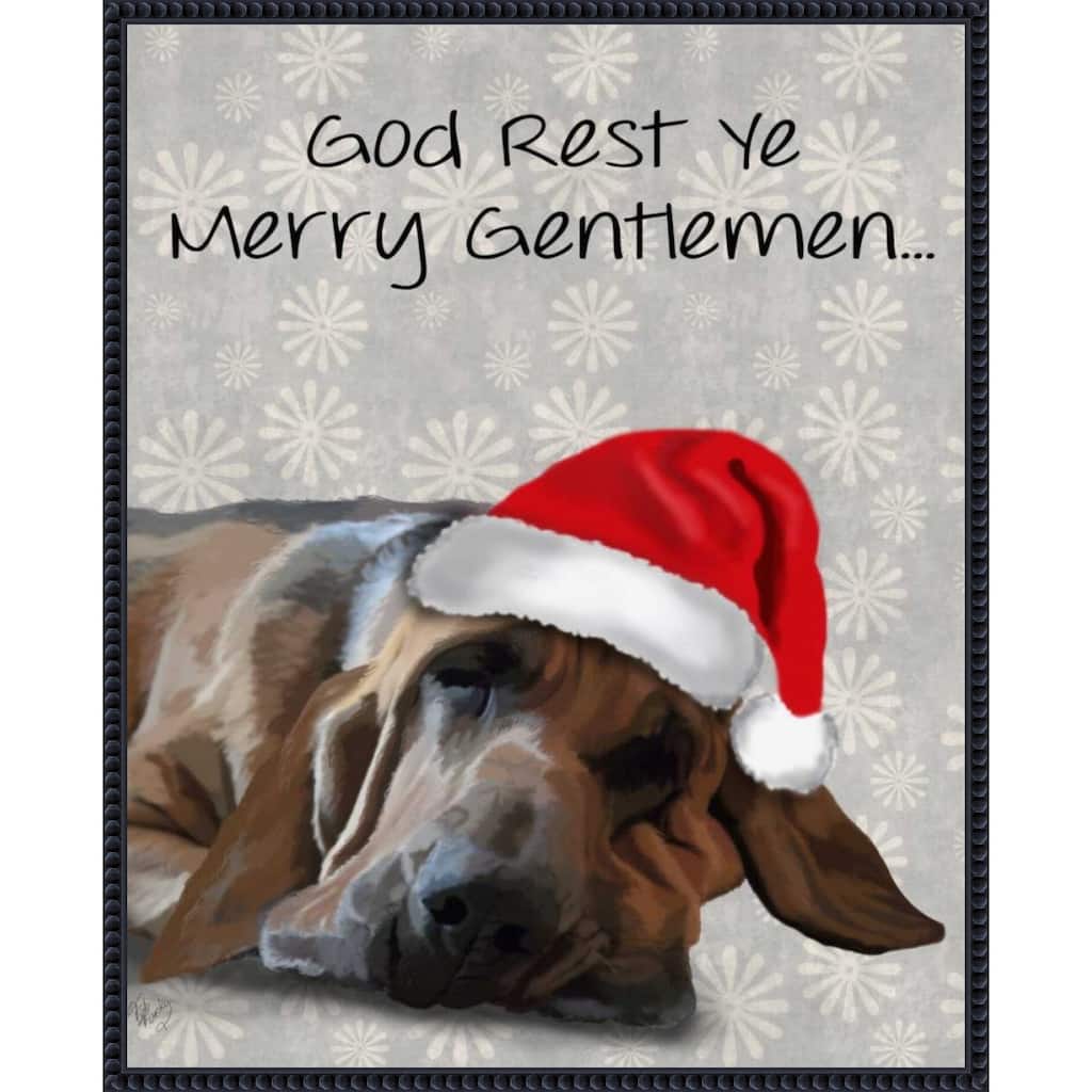 God Rest Ye Bloodhound by Fab Funky (23 x 28 in.), Framed Canvas Wall Art Print - Sylvie Beaded Black