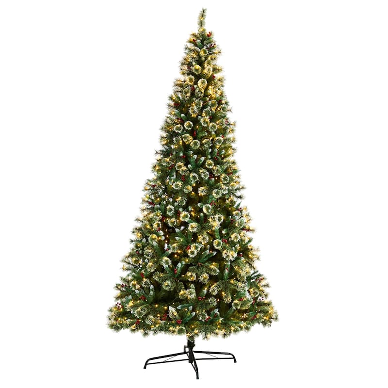 10ft Artificial Christmas Tree Prelit Swiss Pine Frosted Holiday Tree with Lights & Stand - Green - 120