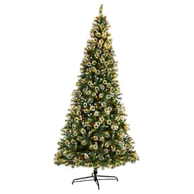 10ft. Frosted Pine Artificial Christmas Tree with 850 Clear LED Lights & Berries - Towering Holiday X-Mas Centerpiece