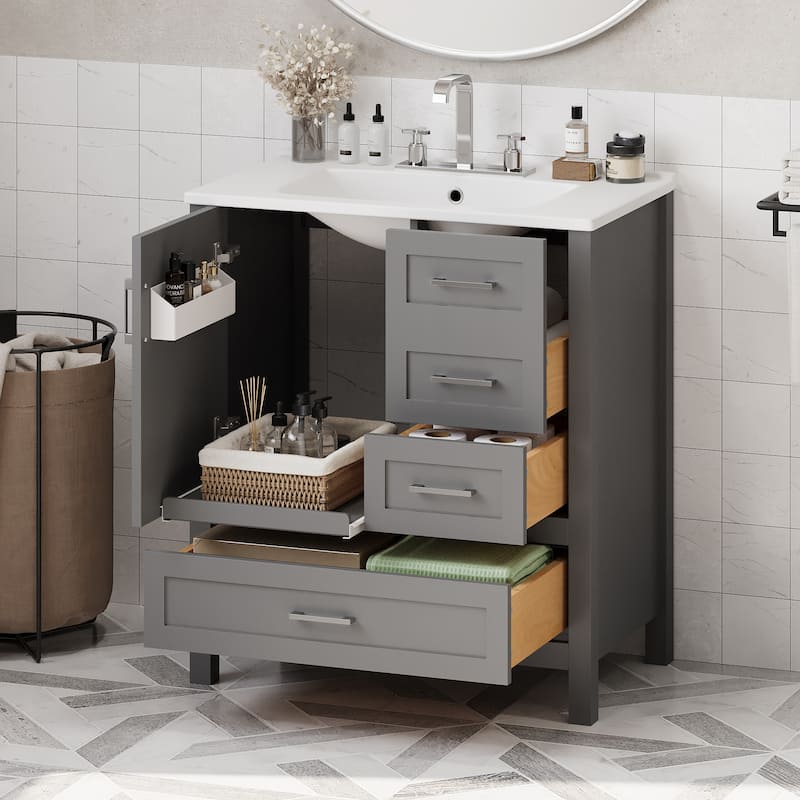 Roomfitters 30" Bathroom Vanity with Sink Combination Set, Solid Wood Storage Cabinet with Soft Close Door, 3 Drawers