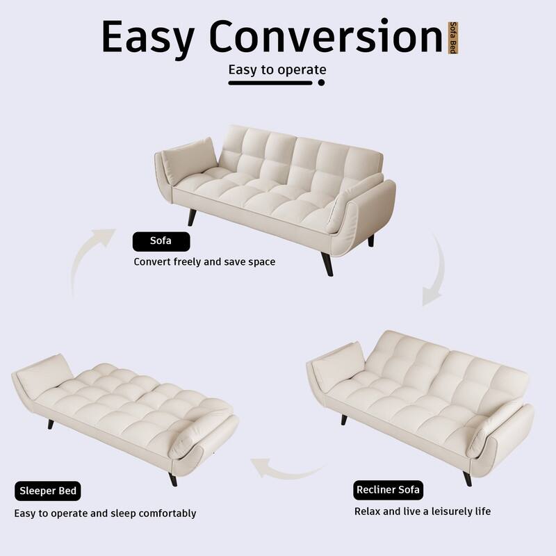 74" Velvet Upholstered Double Sofa Bed, Beige