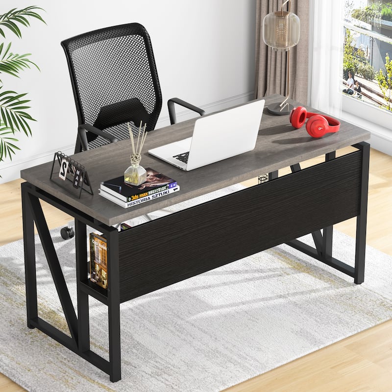 55 inches computer desk and 32 inches file cabinet 2 Piece Home Office Furniture with Bookshelf,Double Drawers