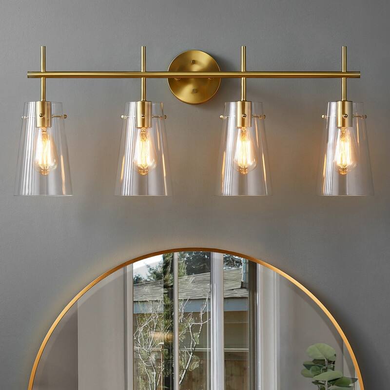 KAWOTI 4-Light Modern Bathroom Vanity Light with Glass Shade