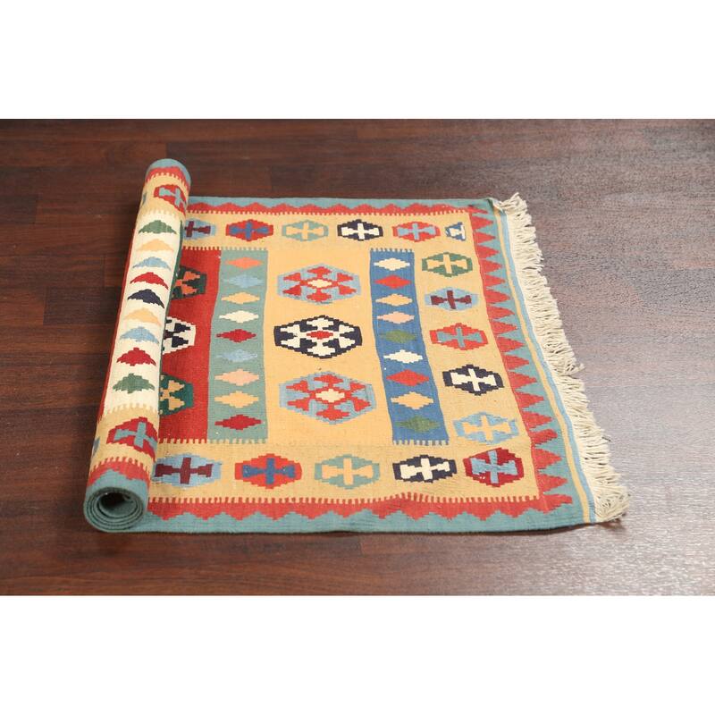 South-western Tribal Kilim Shiraz Persian Wool Area Rug Flat-woven - 3'5" x 5'0"