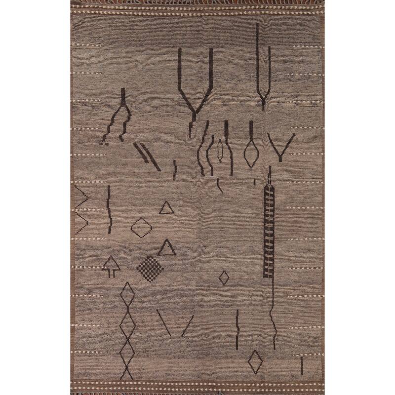 All-Over Brown Striped Moroccan Oriental Area Rug Handmade Wool Carpet - 8'11" x 12'8"