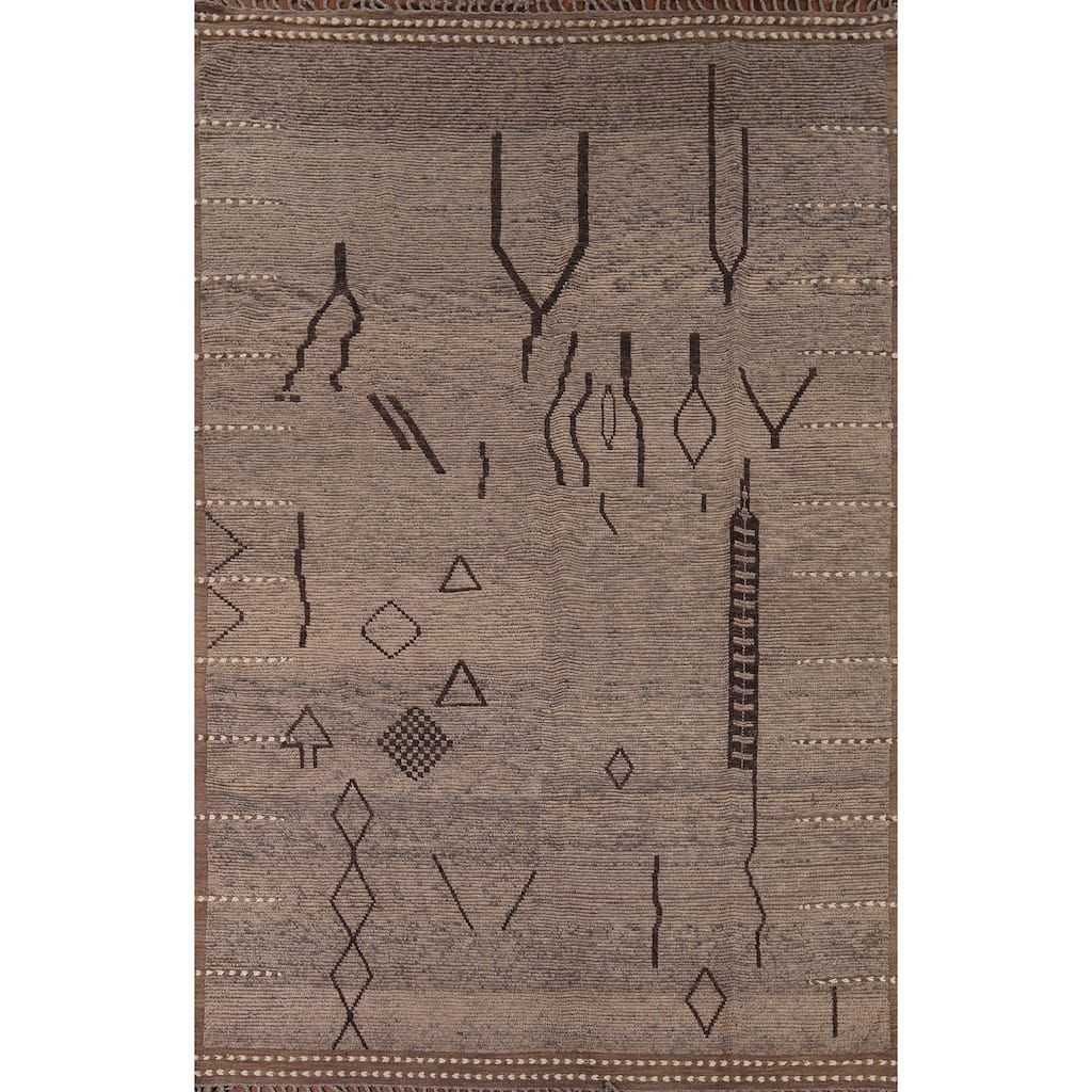 All-Over Brown Striped Moroccan Oriental Area Rug Handmade Wool Carpet - 8'11" x 12'8"