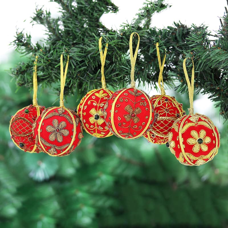 Novica Handmade Velvet Holiday Embroidered Velvet Ornaments (Set Of 6)