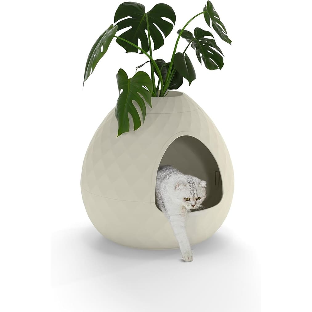 Egg-Shaped Cat Litter Box, UV-Protected PP Material Flowerpot-Style