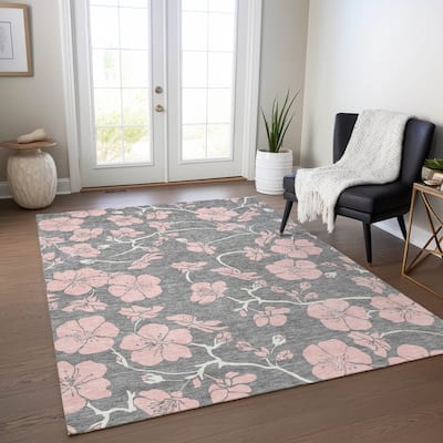 Machine Washable Indoor/ Outdoor Floral Zen Chantille Rug