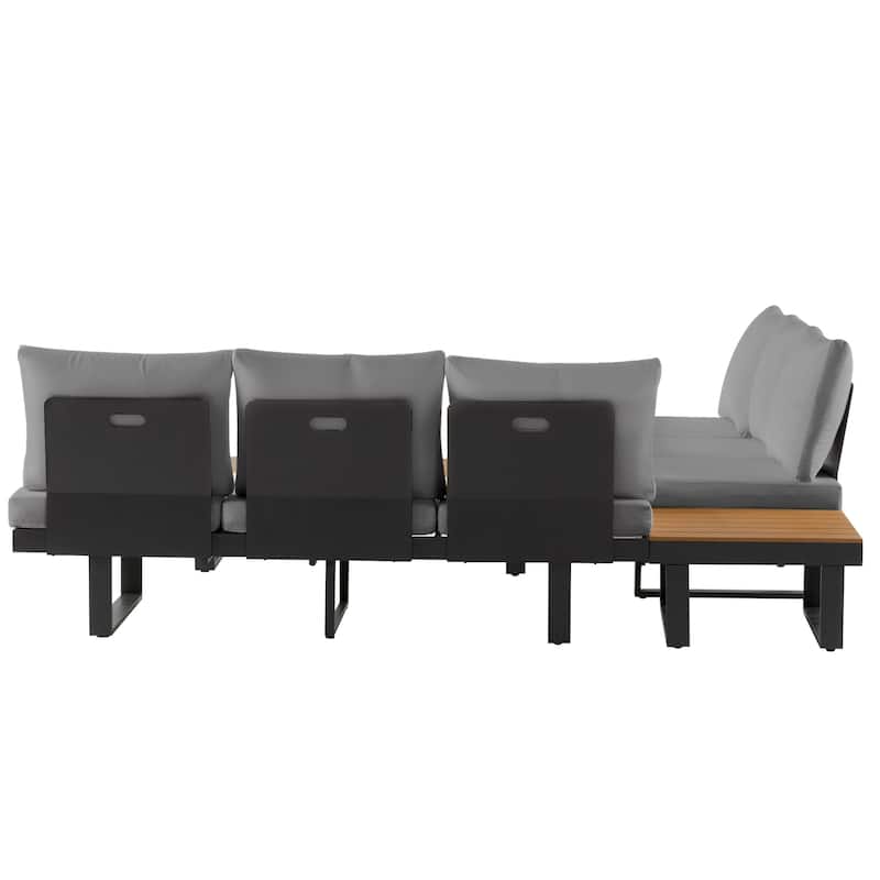 Outdoor Modular Sectional Sofa Set with Coffee Table, Side Table, and Adjustable Reclining Seats