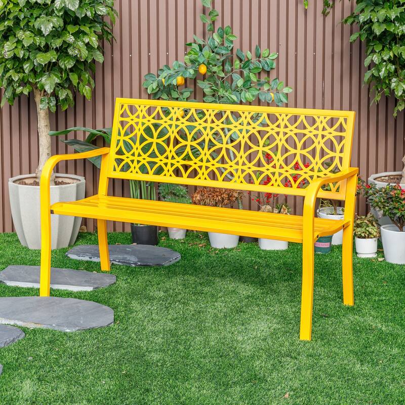 Steel Outdoor Garden Bench - 50" - Yellow
