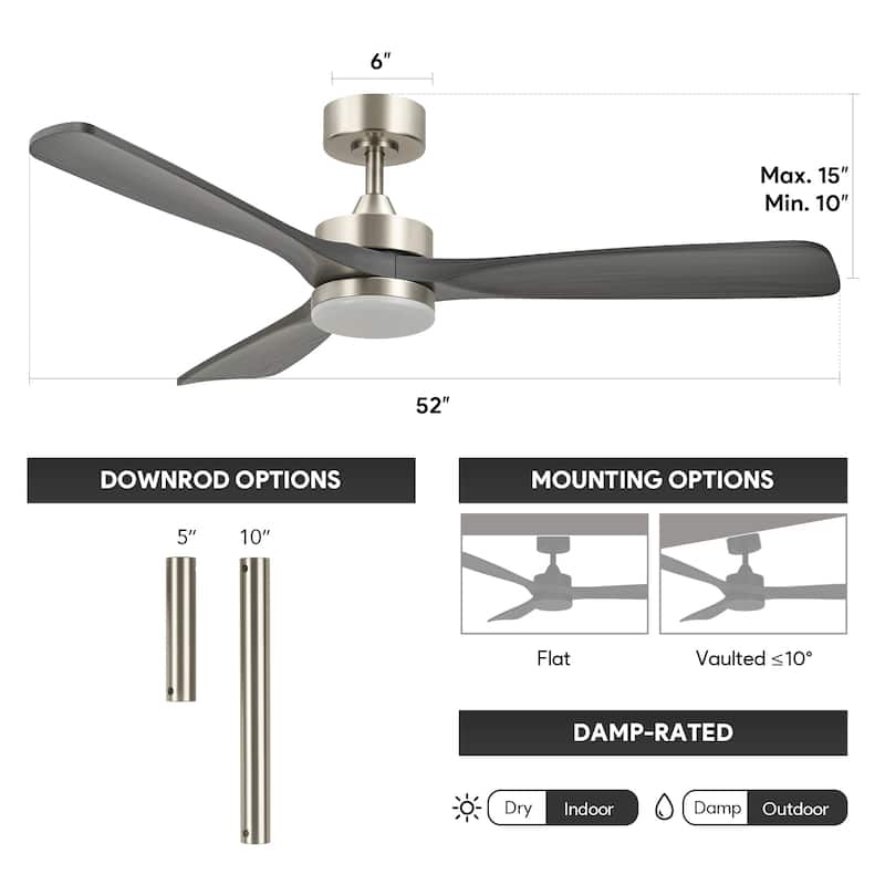 CO-Z 52" 3 Blade Modern LED Ceiling Fan with Light and Remote Control