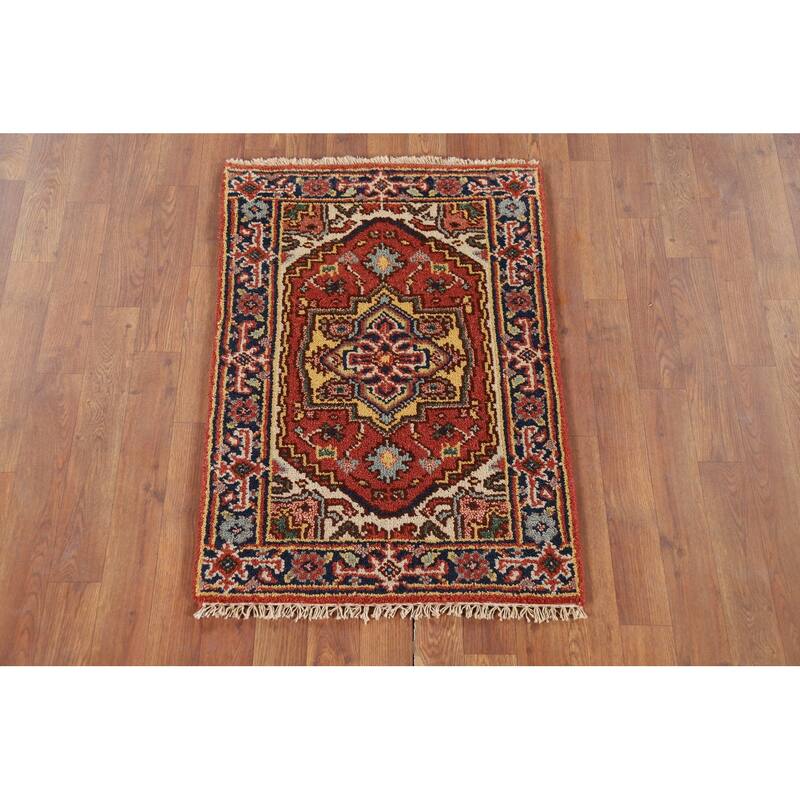 Orange Heriz Serapi Indian Accent Rug Handmade Wool Carpet - 2'0" x 3'0"