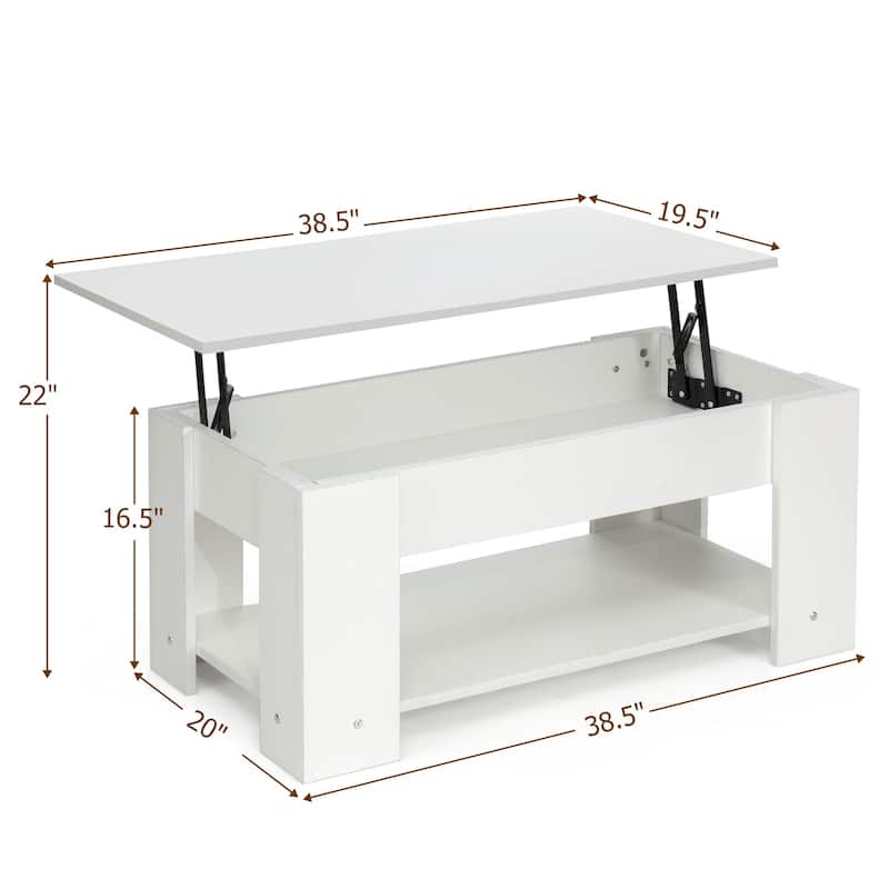 Modern Coffee Table with Lift Top and Large Hidden Storage Space - 38.5" x 20"/29" x 16.5"